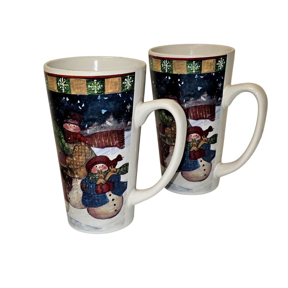Susan Winget  "Magic of Christmas" tall mugs snowman design 16 oz Lot of 2